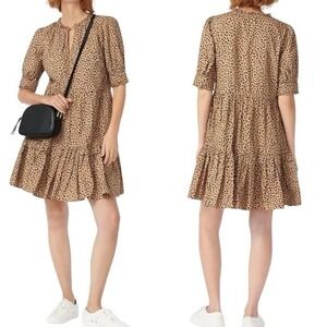 J. Crew Leopard Dot Ruffle neck Tiered Pullover Flounce Dress Relaxed Fit XS